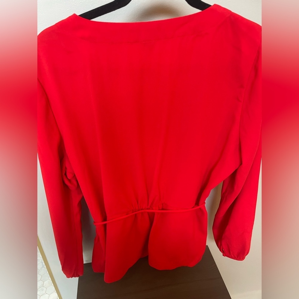 J. Crew Red Wrap Blouse - Picture 4 of 4